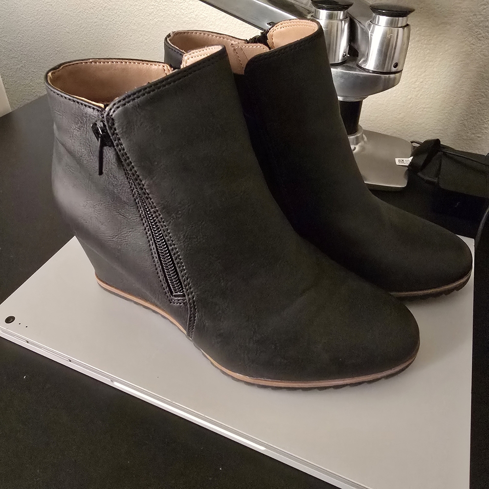 Naturalizer Black Suede Wedge Ankle Booties